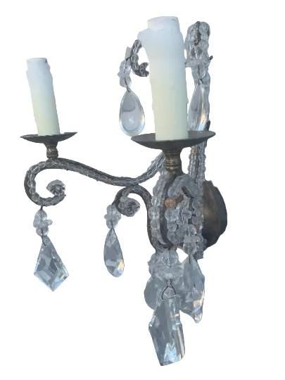 Vintage Louis Style Dennis and Leen Lead Crystal Gold Beaded Sconces - Pair - 7