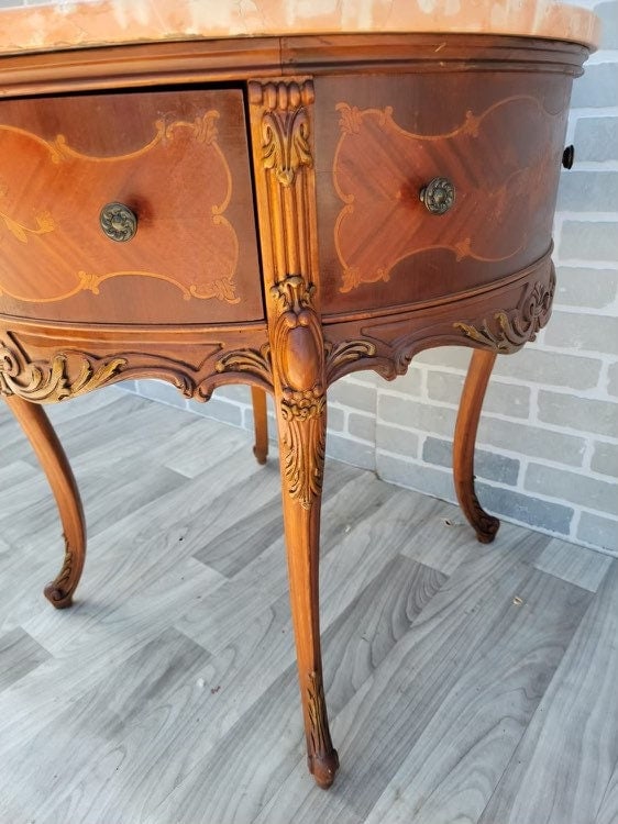 Antique Victorian Inlaid Round Marble Top Table - 5