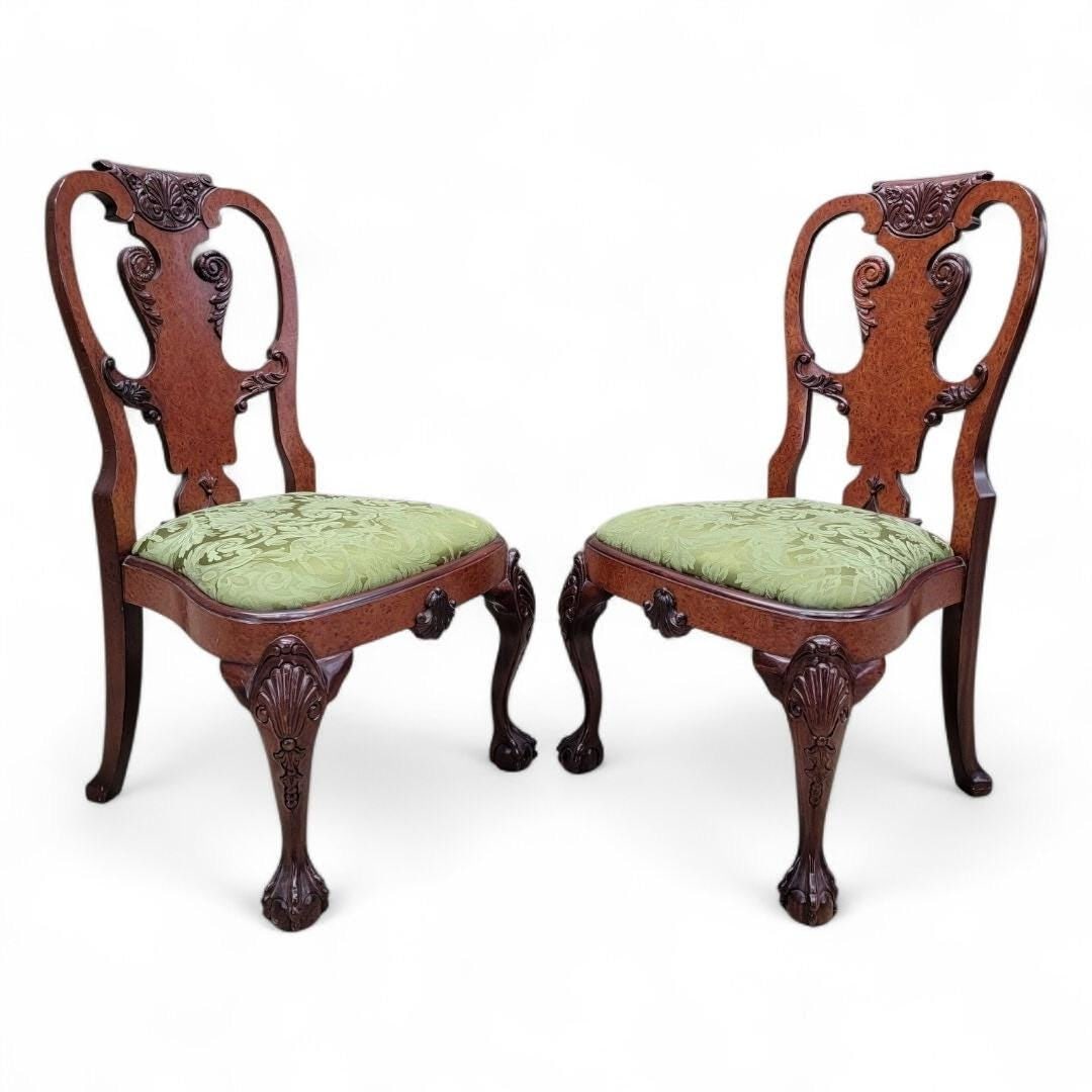 Vintage Queen Anne Style Carved Mahogany Dining Chairs - Set of 12 - 2
