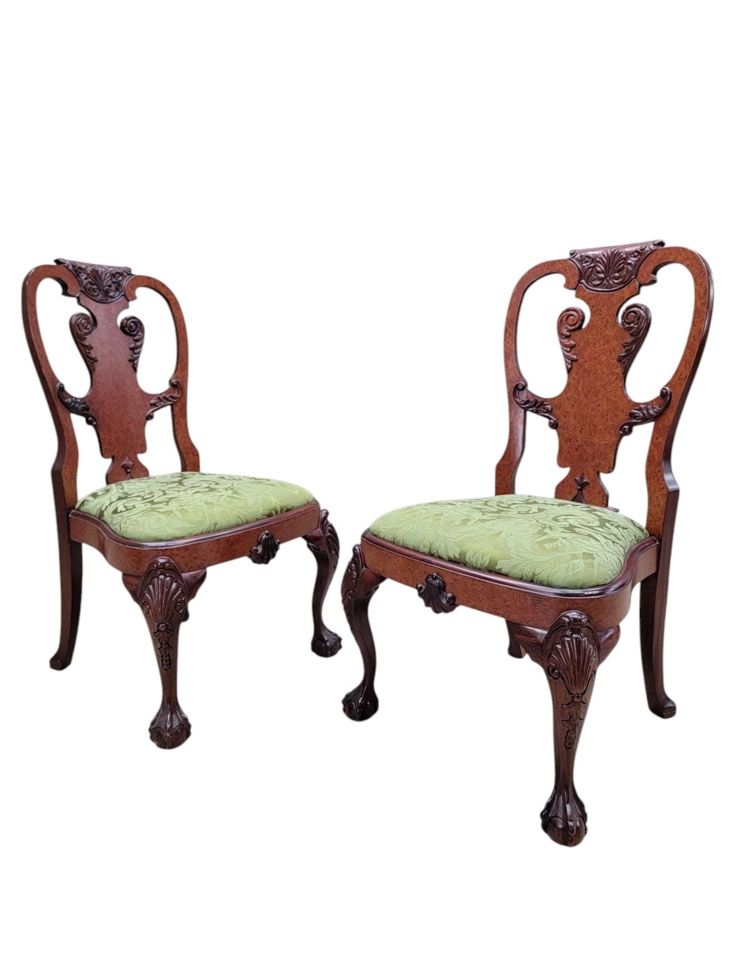 Vintage Queen Anne Style Carved Mahogany Dining Chairs - Set of 12 - 3