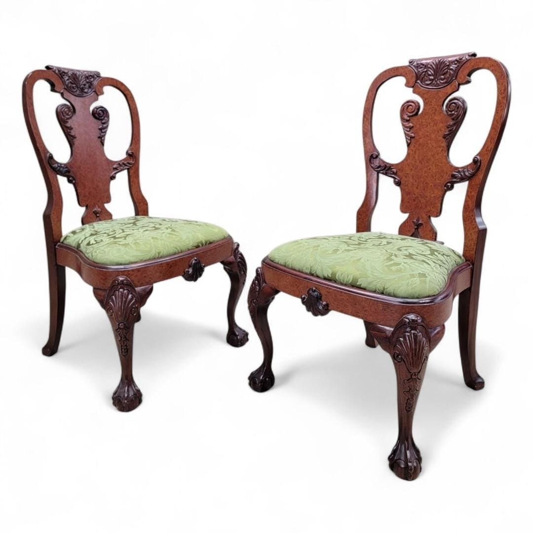Vintage Queen Anne Style Carved Mahogany Dining Chairs - Set of 12 - 4