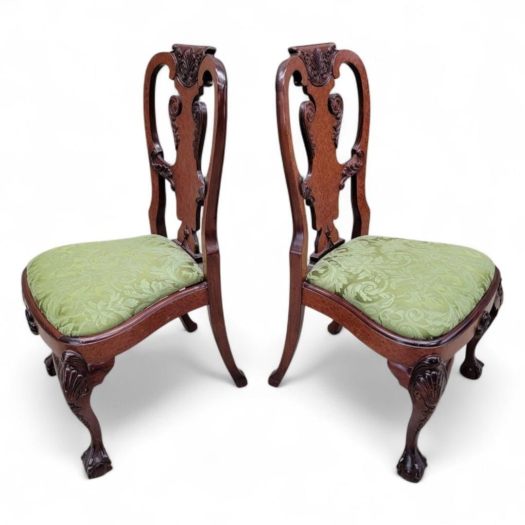 Vintage Queen Anne Style Carved Mahogany Dining Chairs - Set of 12 - 5