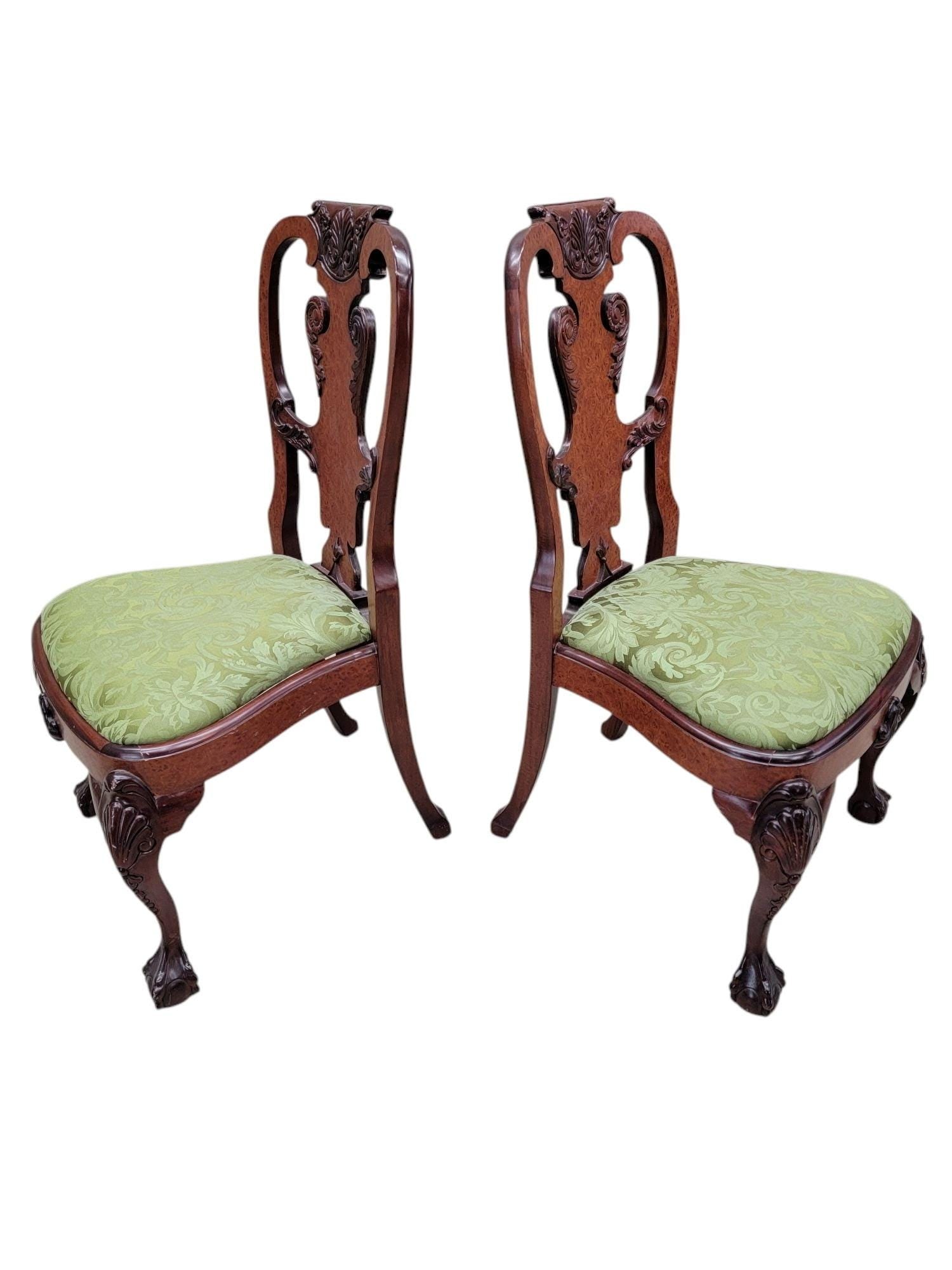 Vintage Queen Anne Style Carved Mahogany Dining Chairs - Set of 12 - 7