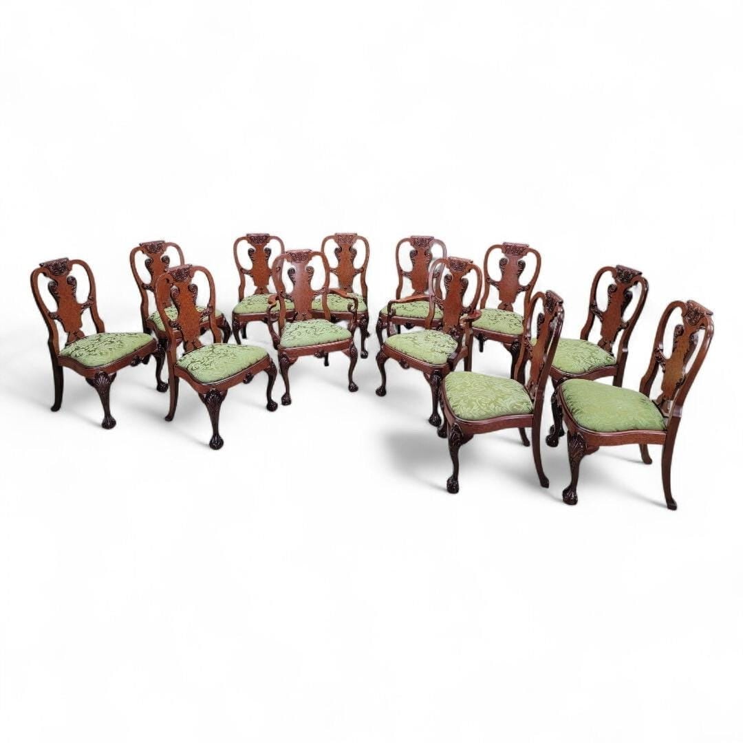 Vintage Queen Anne Style Carved Mahogany Dining Chairs - Set of 12 - 8