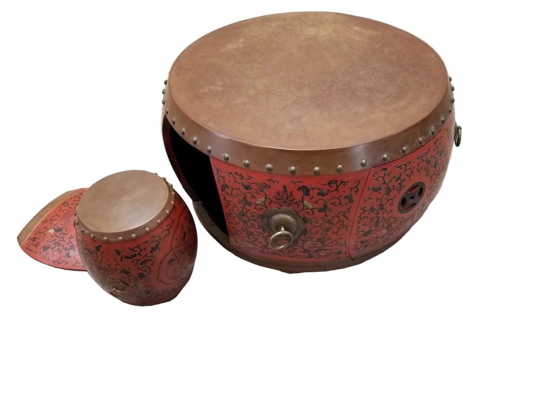 Vintage Asian Style Red Coromandel Drum Coffee/Side Table - 6