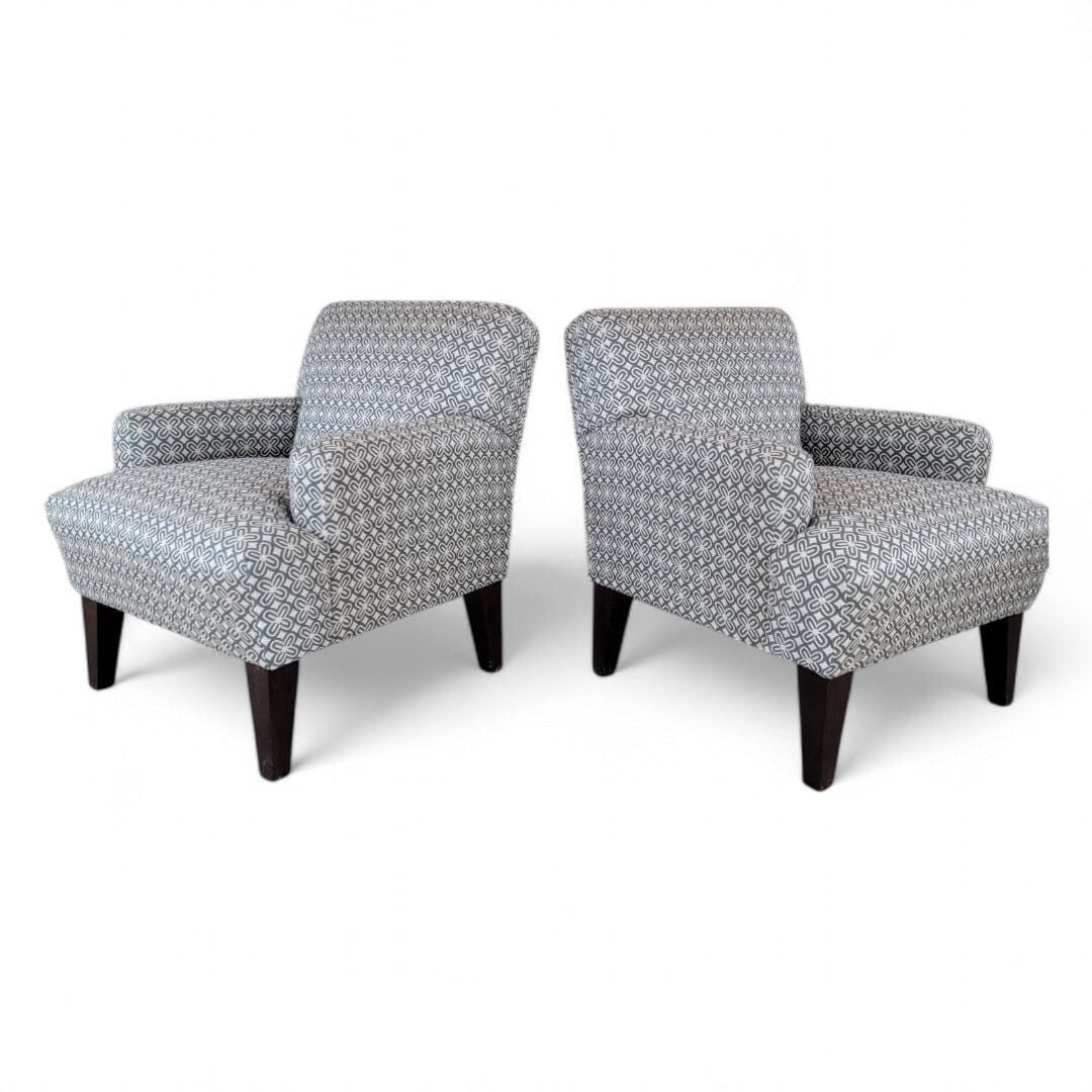 Vintage Contemporary Set of Retro Blue & Cream Print Club Chairs, Pair - 2