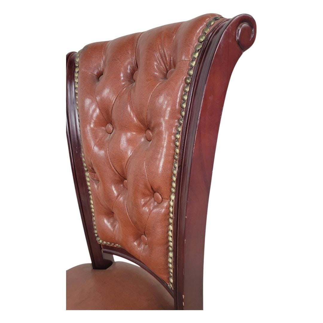 Vintage Italian Mahogany Scroll Back Tufted Leather Side Chairs with Nailhead Trim, Pair - 6