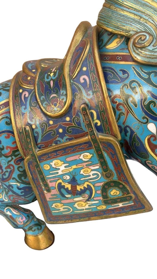 Vintage Chinese Cloisonné War Horse Sculptures - Pair - 10