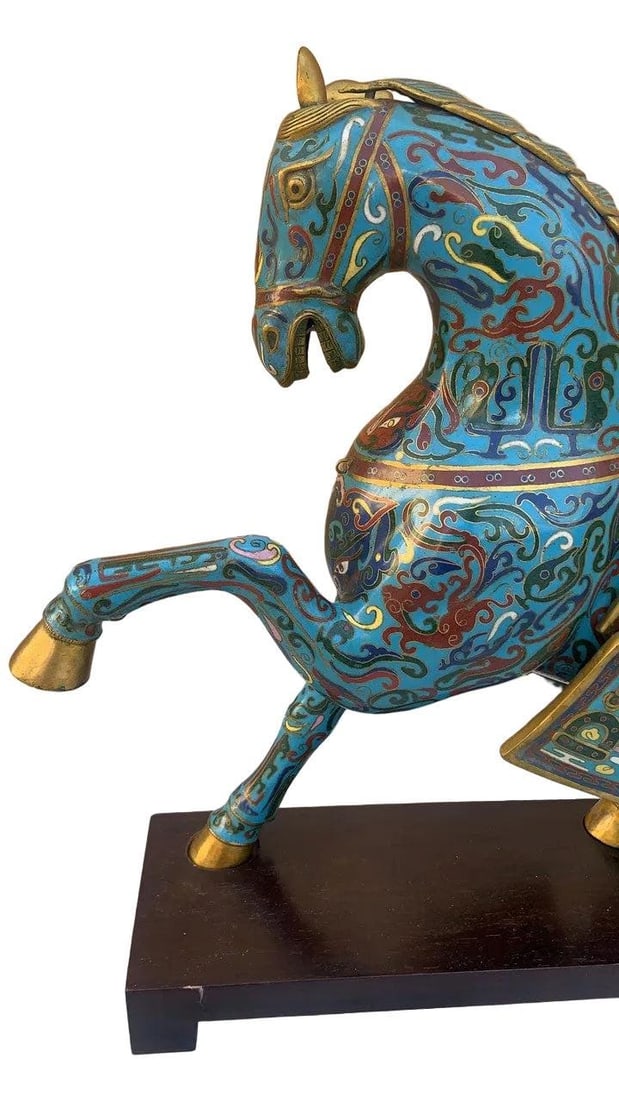 Vintage Chinese Cloisonné War Horse Sculptures - Pair - 7