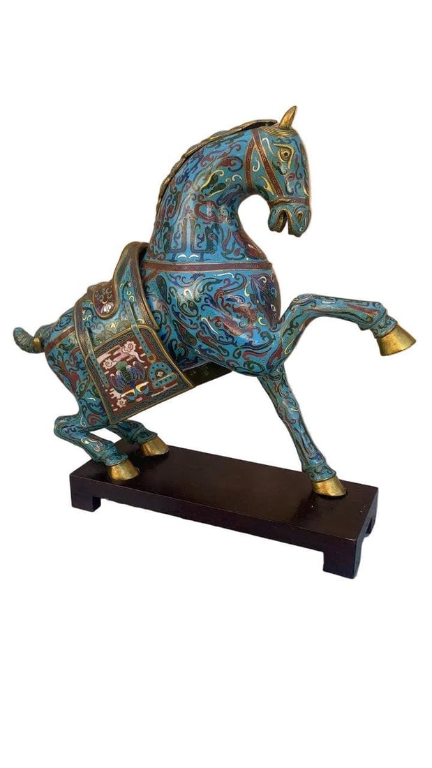 Vintage Chinese Cloisonné War Horse Sculptures - Pair - 8