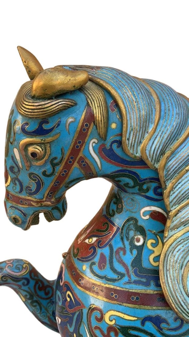Vintage Chinese Cloisonné War Horse Sculptures - Pair - 9