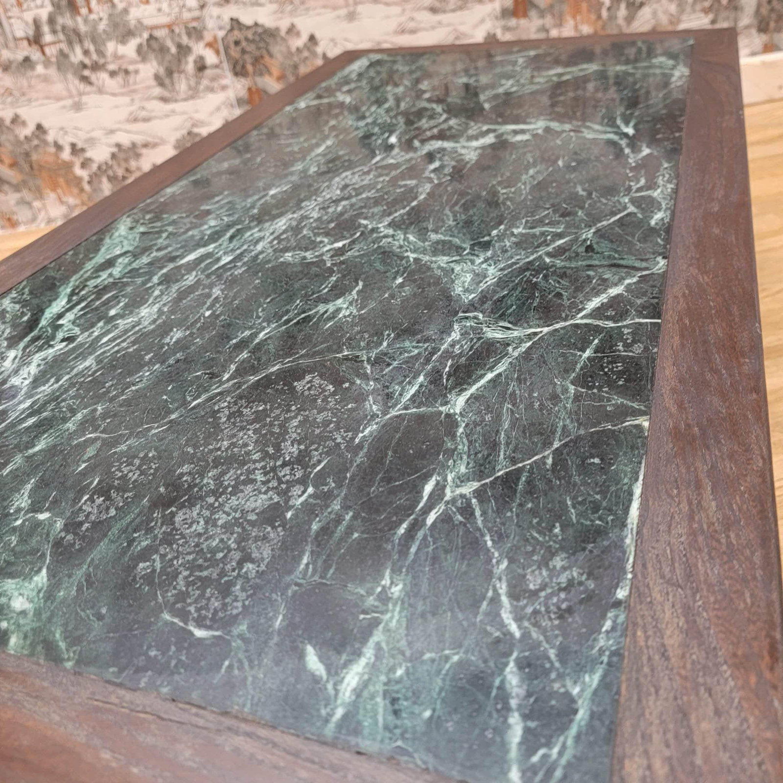 Antique Shanxi Province Elm Coffee Table with Green Marble Stone Top - 7