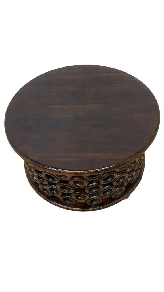 Vintage Modern Tribal Style Carved Drum Coffee Table - 5