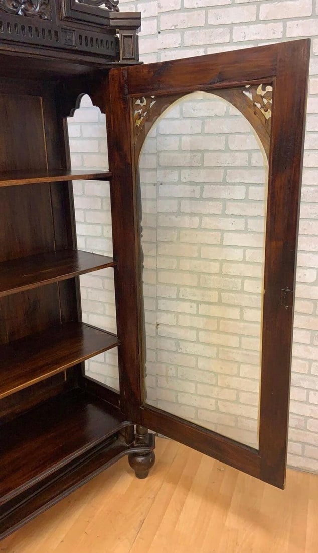 Antique French Carved Oak Vitrine Display Cabinet - 8