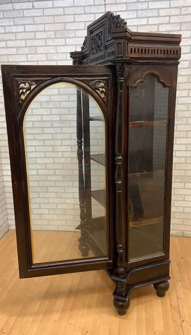 Antique French Carved Oak Vitrine Display Cabinet - 9
