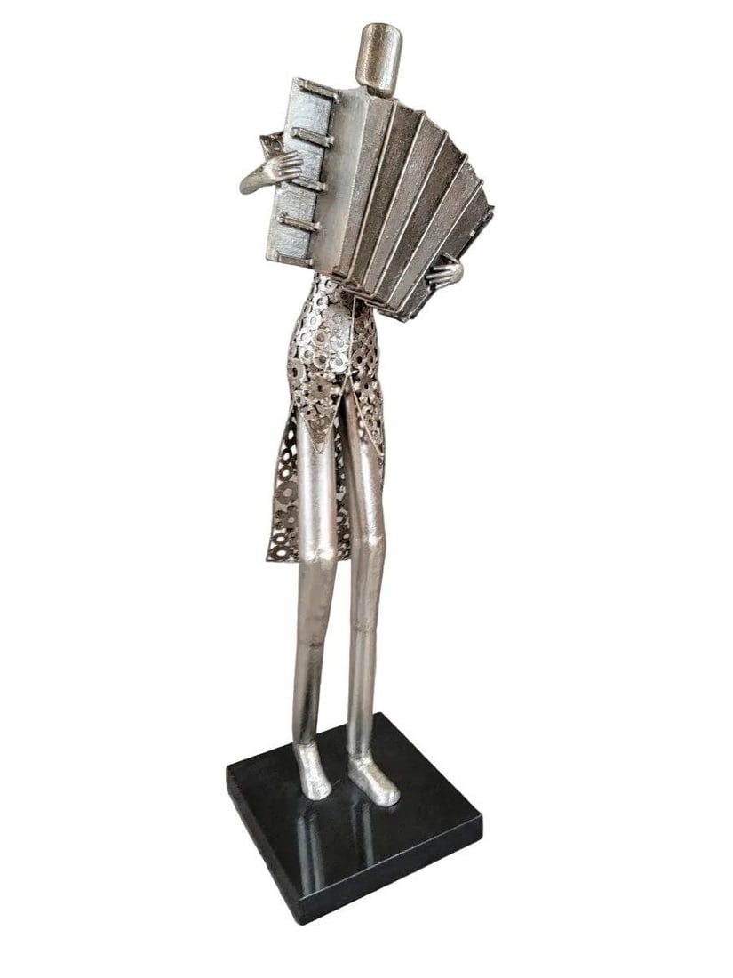 Vintage Metal Art Organ Player Statue - 3