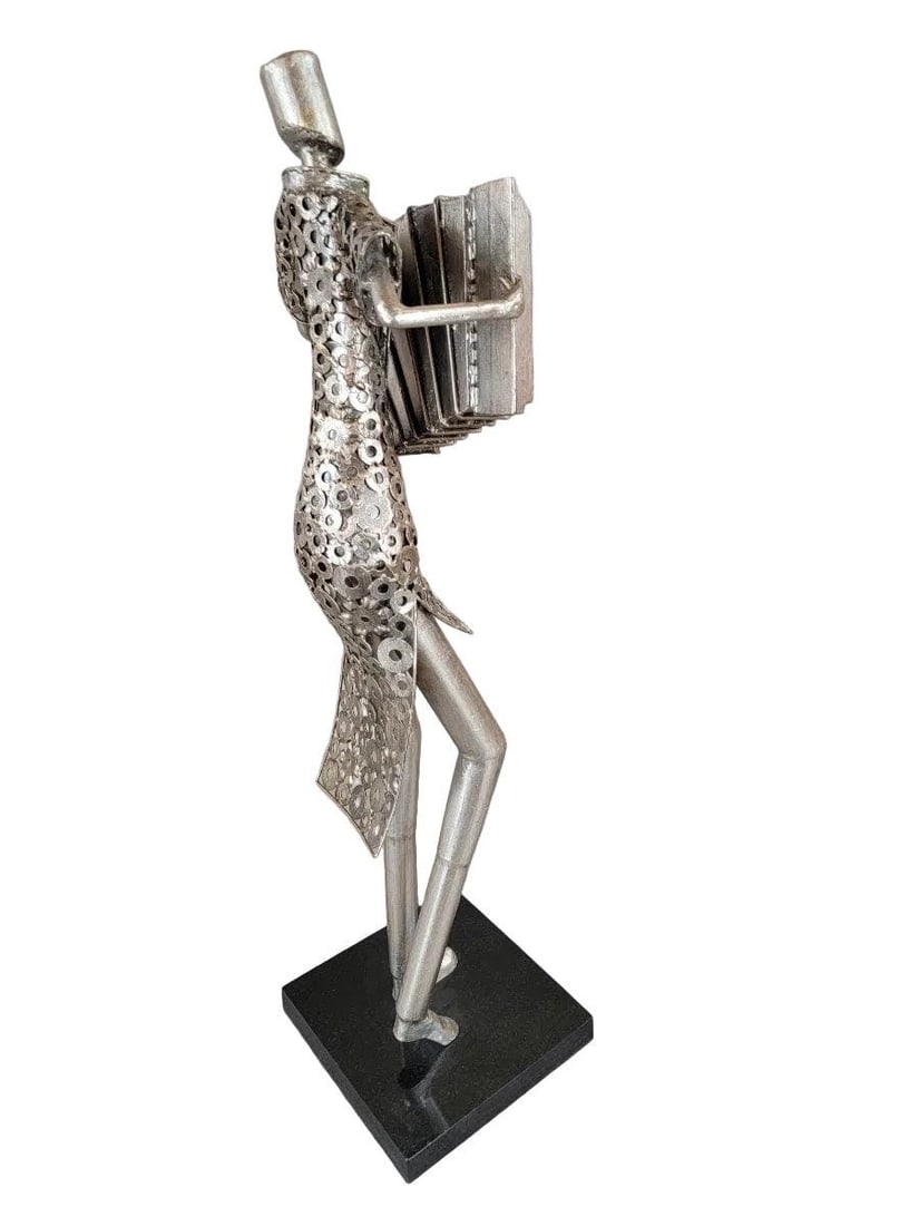 Vintage Metal Art Organ Player Statue - 5