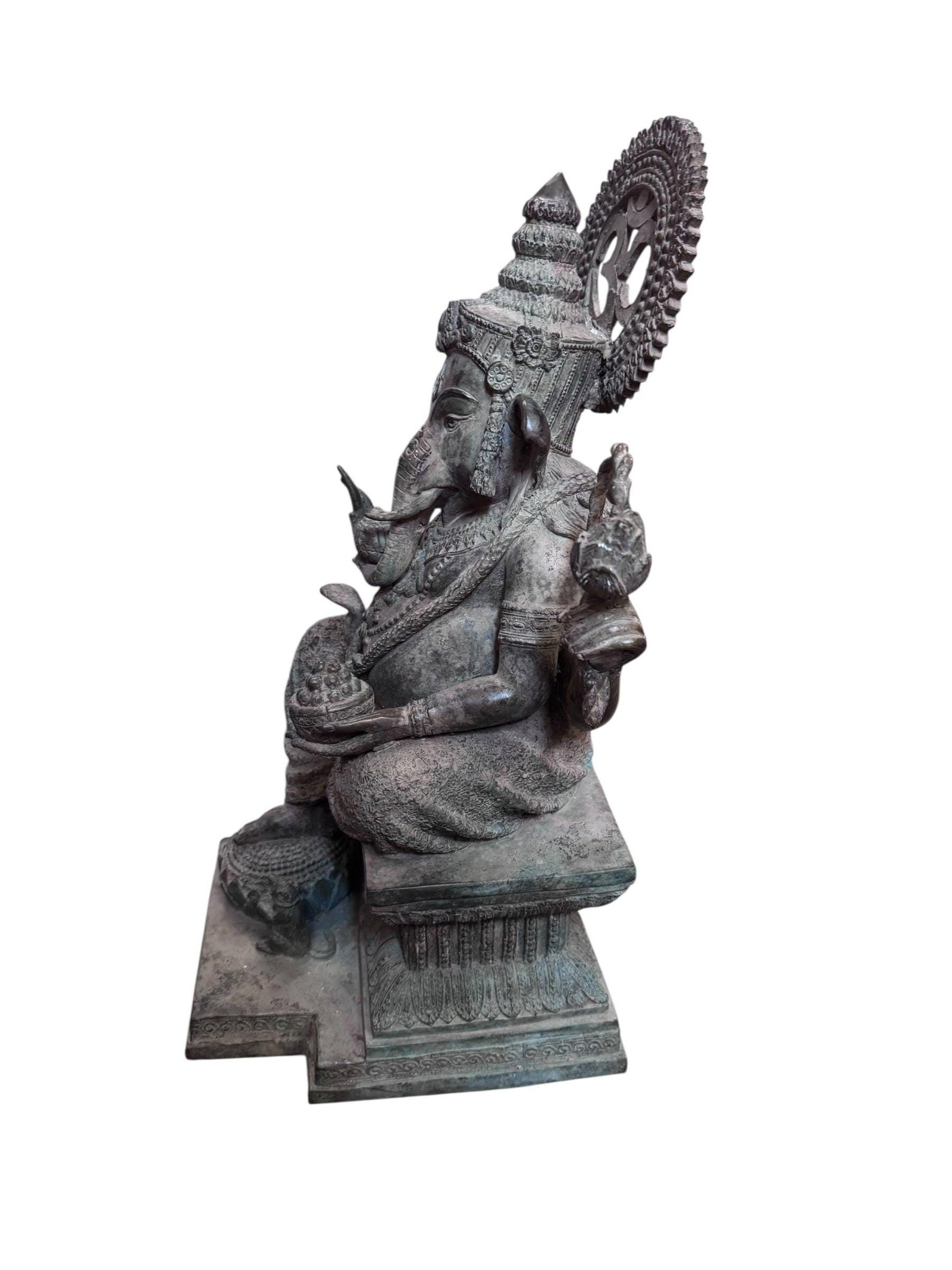 Antique Ganesha Statue Hindu Elephant God War Religious - 4
