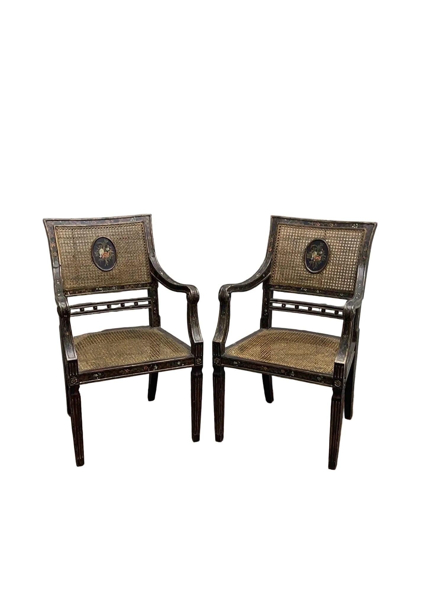 Antique English Regency Cane Medallion Chairs - Pair - 10