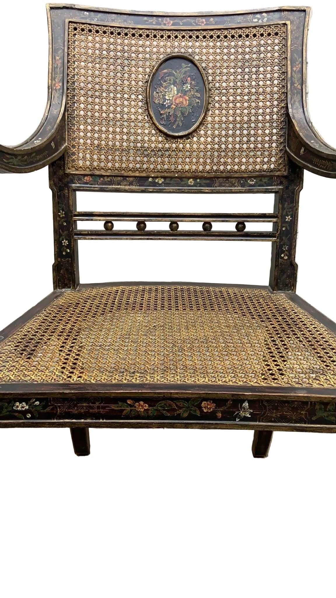 Antique English Regency Cane Medallion Chairs - Pair - 8