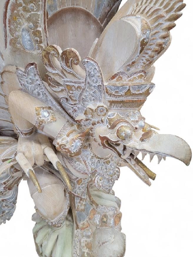 Vintage Monumental Hand Carved & Painted Polychromed Wood Imported Balinese Garuda Temple Statue - 10