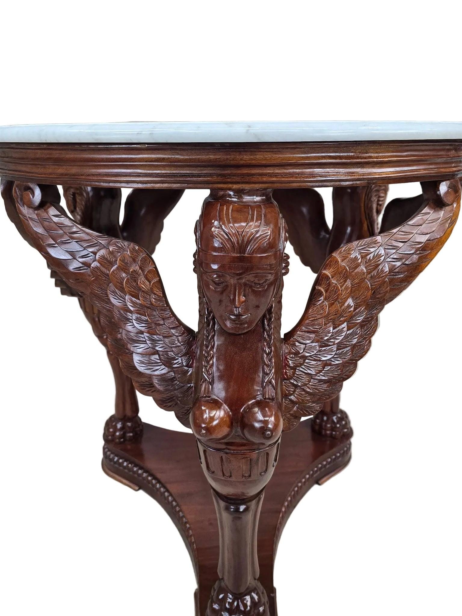 Vintage Indonesian Neoclassical Style Winged Caryatid Marble Top Center Table - 2