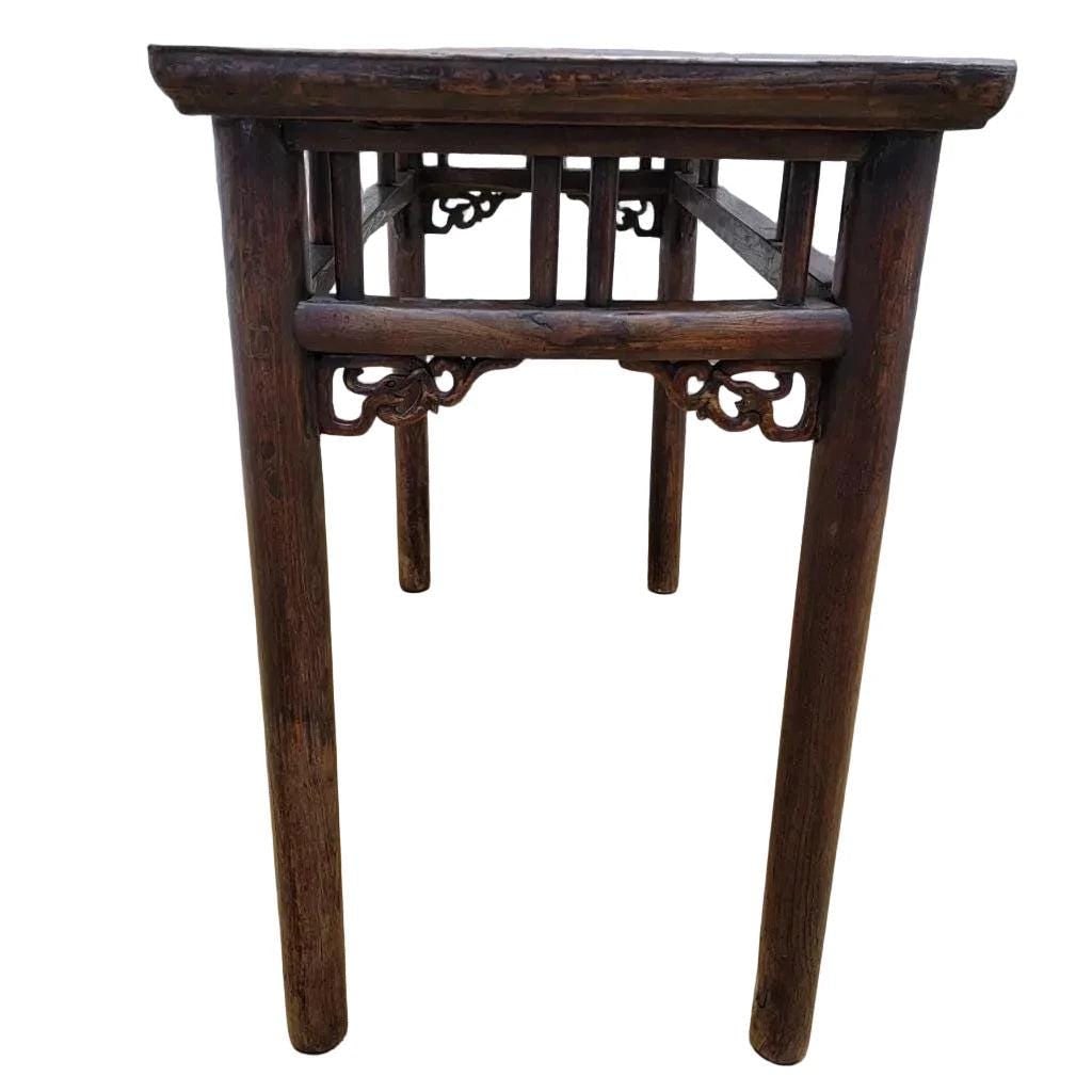 Antique Shanxi Province Elmwood Altar Carved Console Table - 2