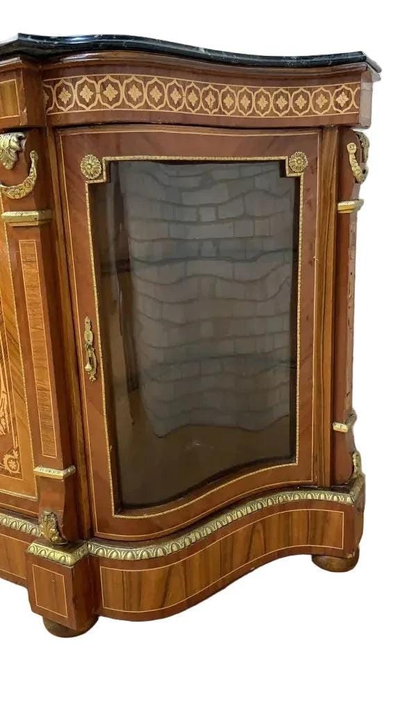 Vintage French Louis XVI Style Inlaid Serpentine Marble Top Credenza - 3