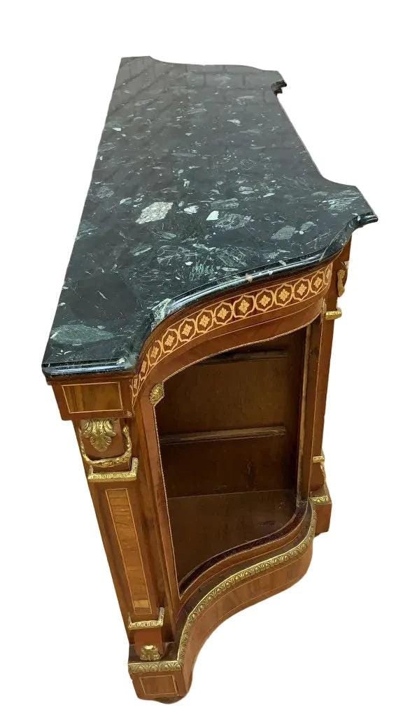 Vintage French Louis XVI Style Inlaid Serpentine Marble Top Credenza - 4