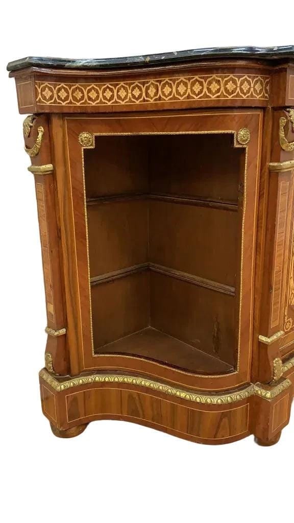 Vintage French Louis XVI Style Inlaid Serpentine Marble Top Credenza - 6