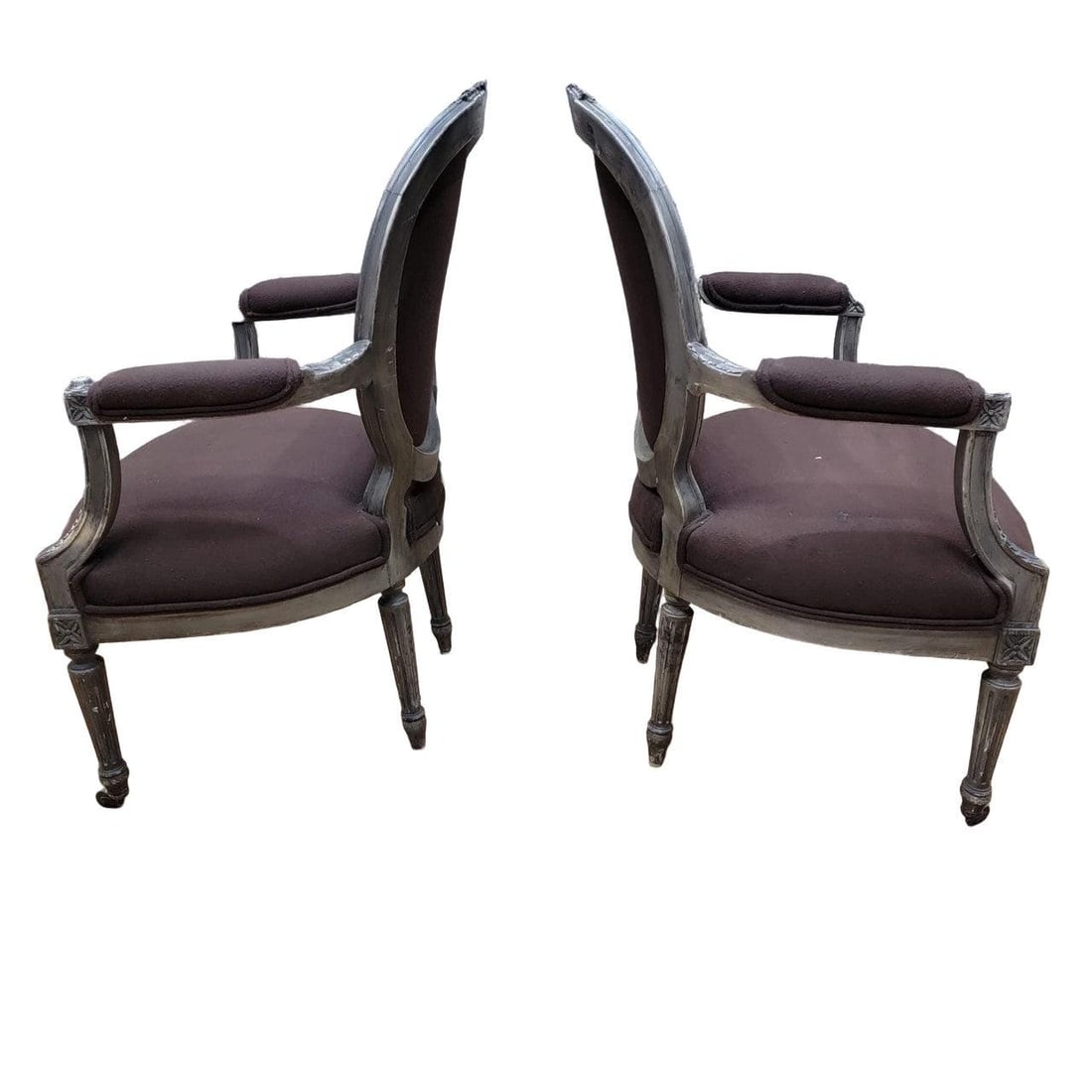 Antique French Louis XVI Style Carved Fauteuil Chairs - Pair - 4