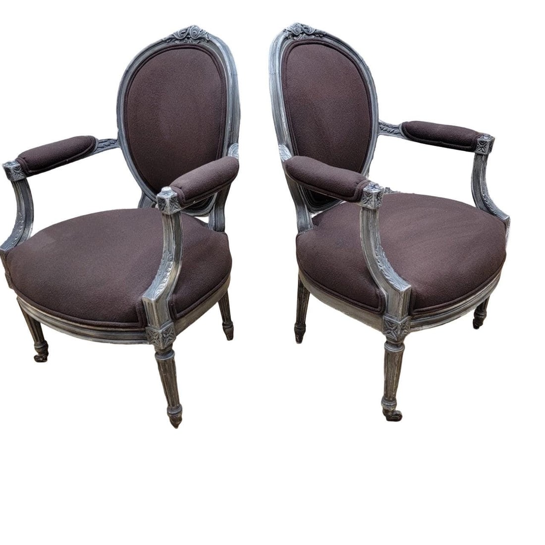 Antique French Louis XVI Style Carved Fauteuil Chairs - Pair - 6