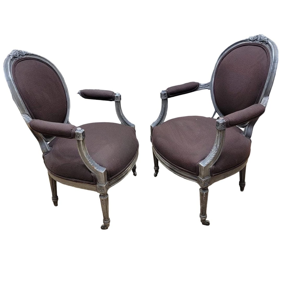 Antique French Louis XVI Style Carved Fauteuil Chairs - Pair - 7