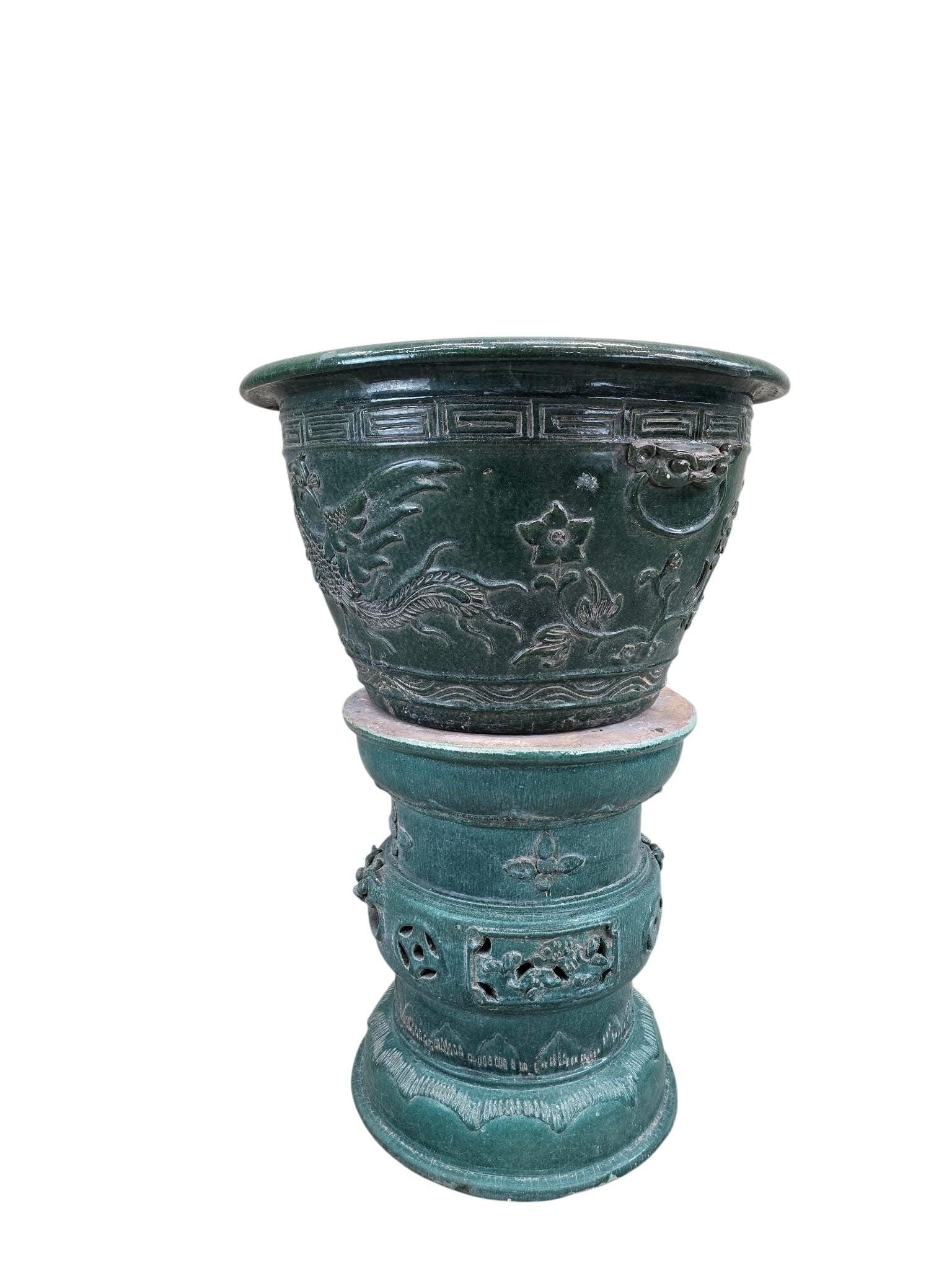 Antique Green Glazed Planter Pot Vase from Guangdong Province - 3