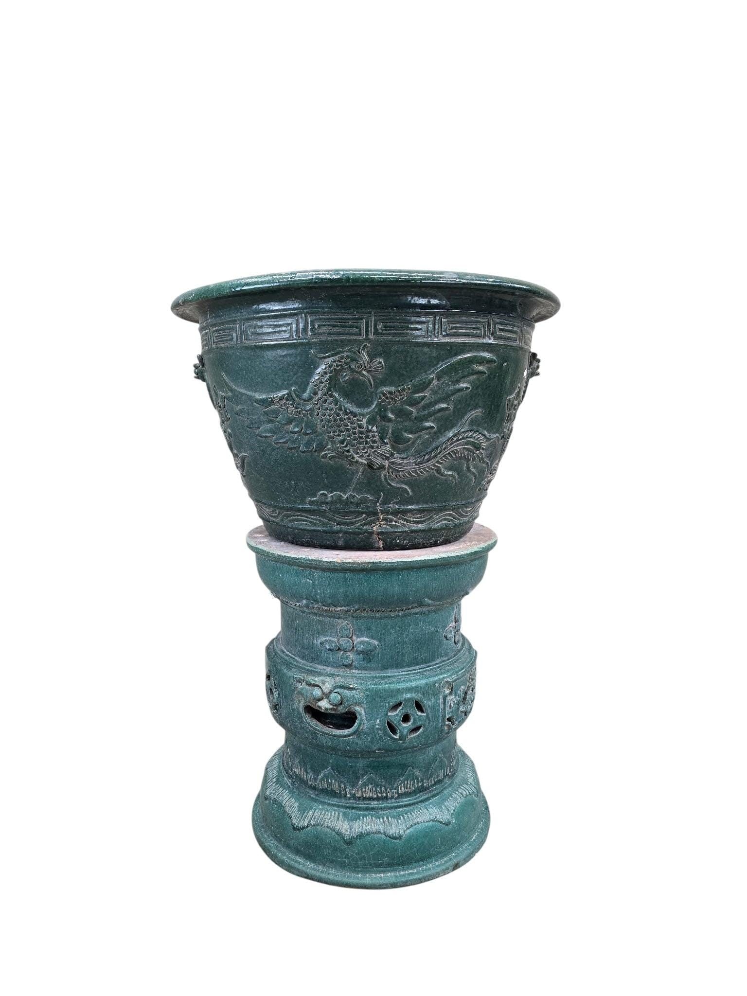 Antique Green Glazed Planter Pot Vase from Guangdong Province - 5