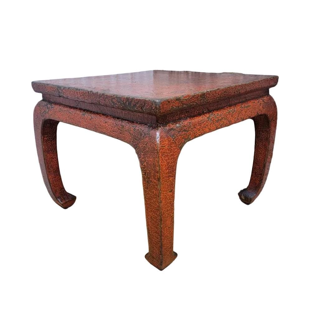 Antique Shanxi Province Red Lacquer Elm Side Tables - Pair - 3