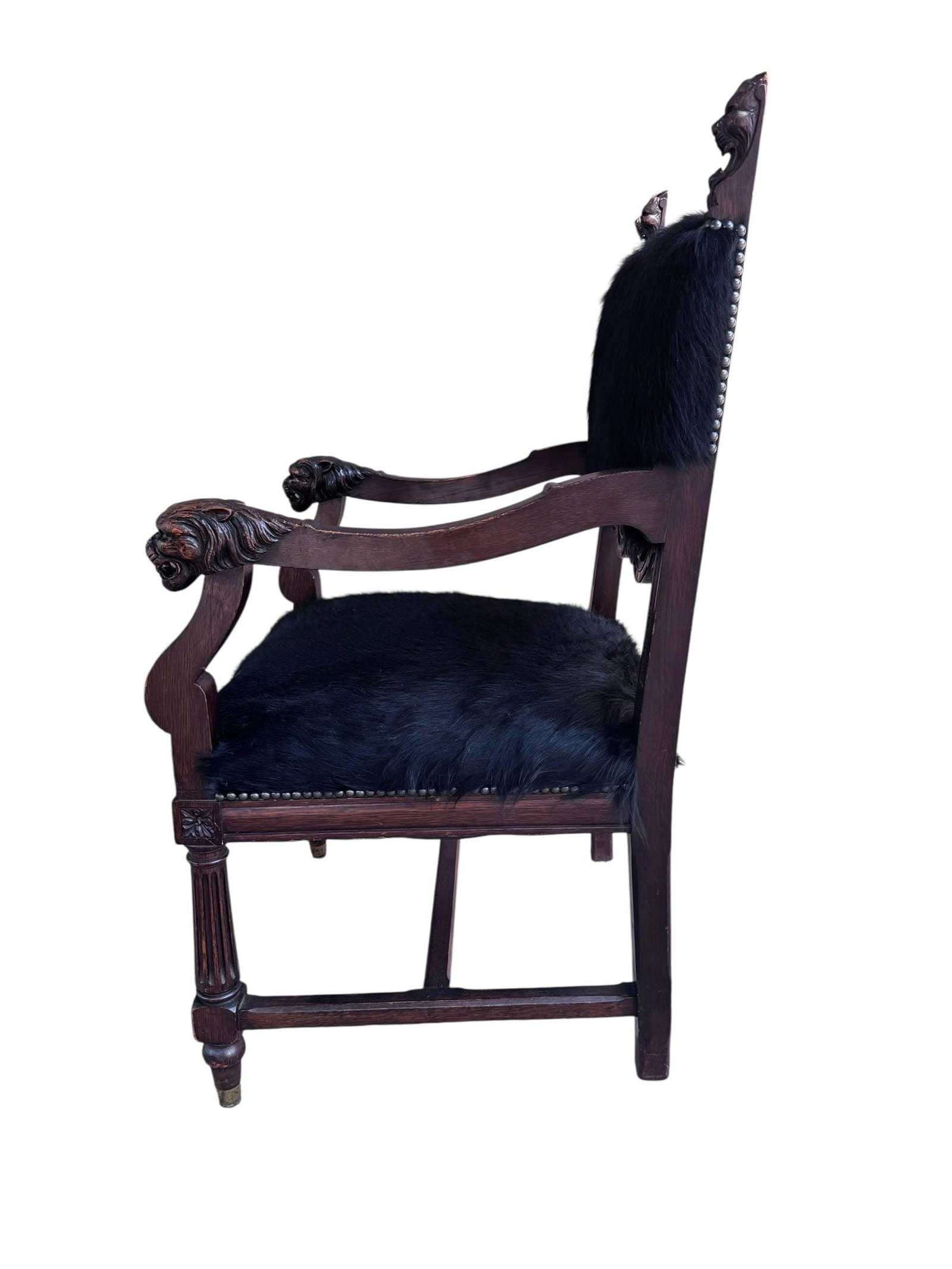 Antique French Carved Hall Chair With Lion Head Arms - 6