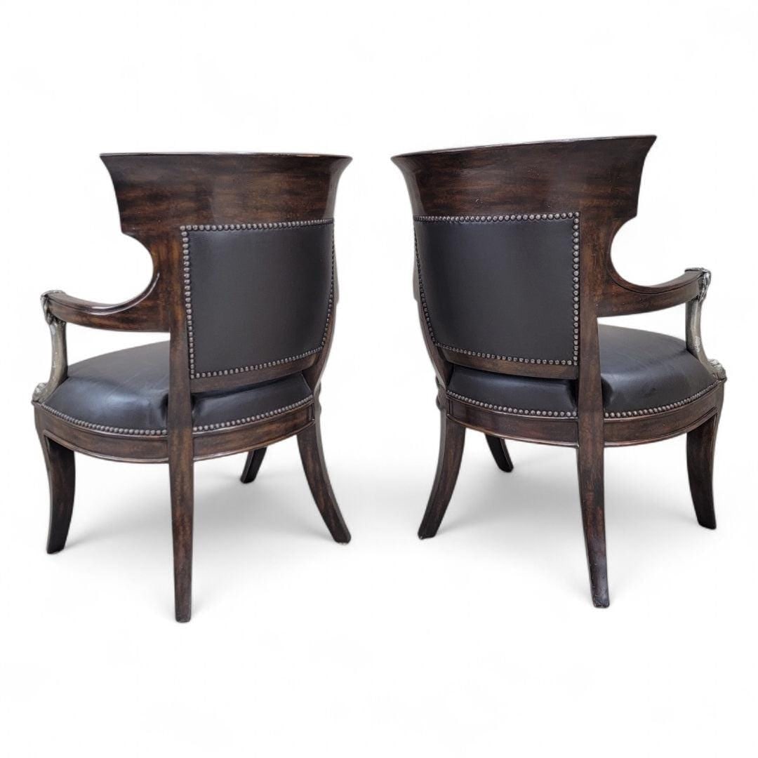 Vintage George IV English Regency Styled Leather Armchairs with Metal Lion Head Arms - 6