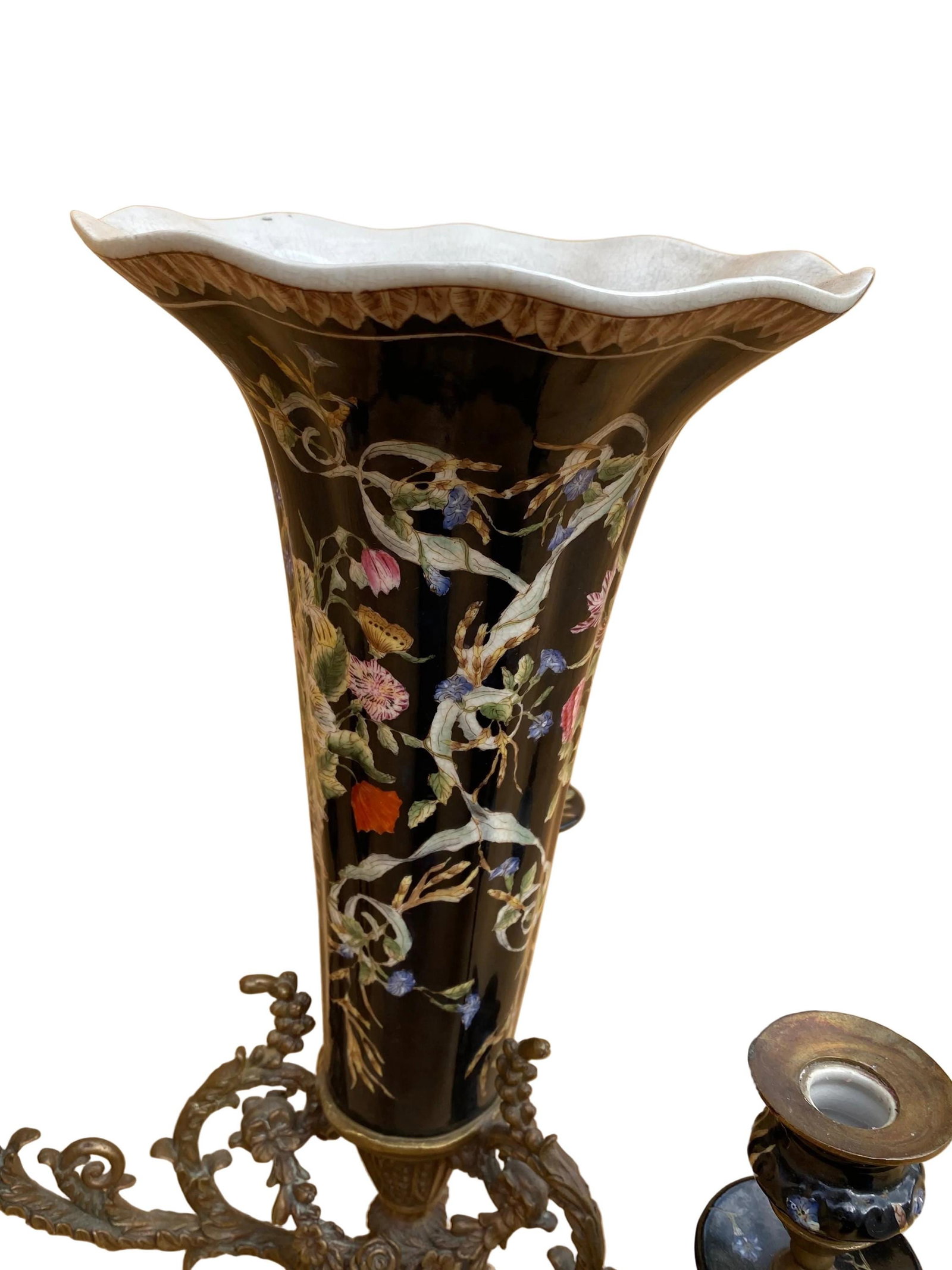 Antique French Porcelain Flower Vase with Brass Candelabra - 2