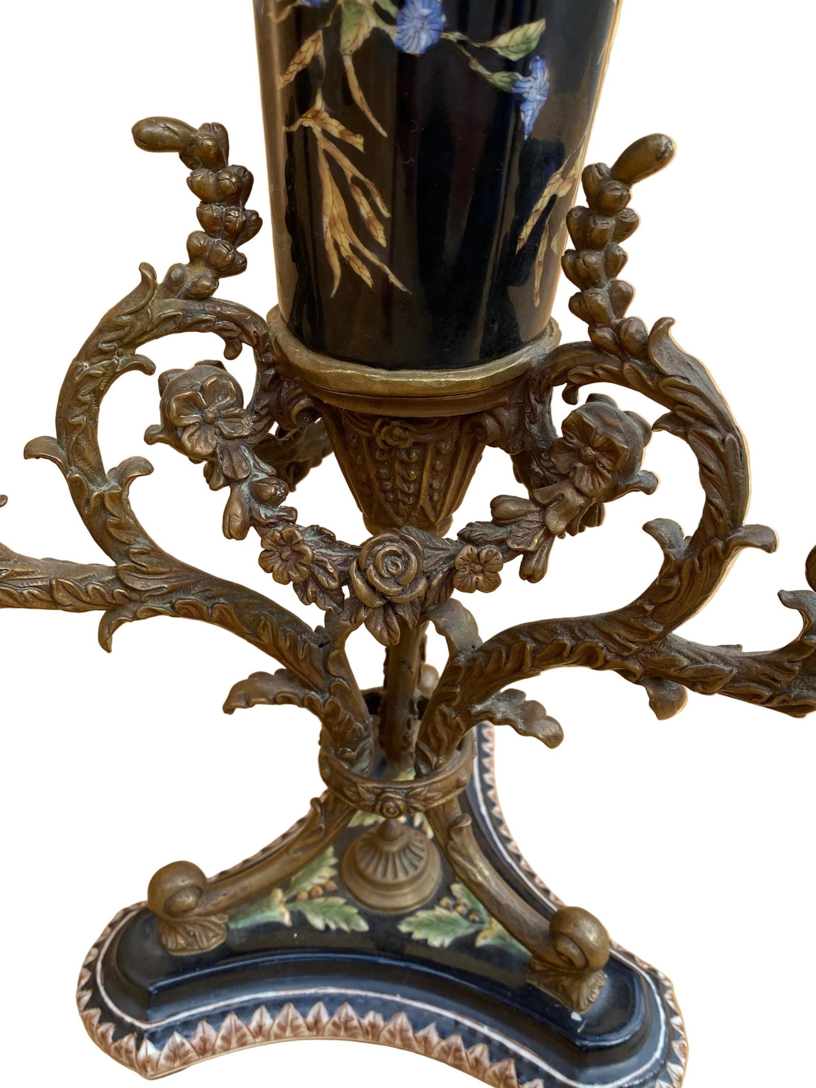 Antique French Porcelain Flower Vase with Brass Candelabra - 3