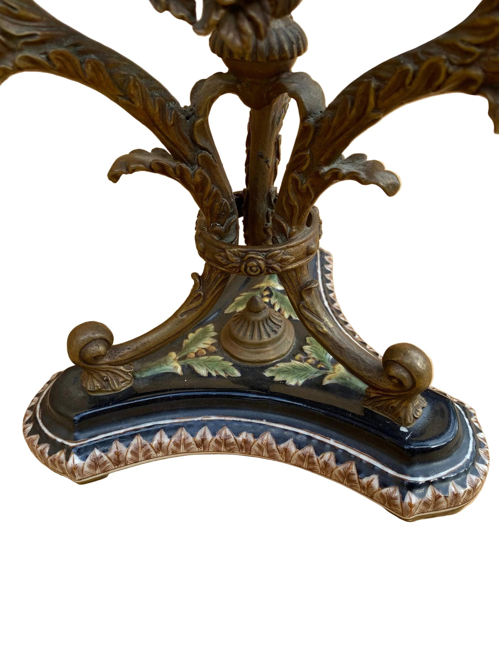 Antique French Porcelain Flower Vase with Brass Candelabra - 4