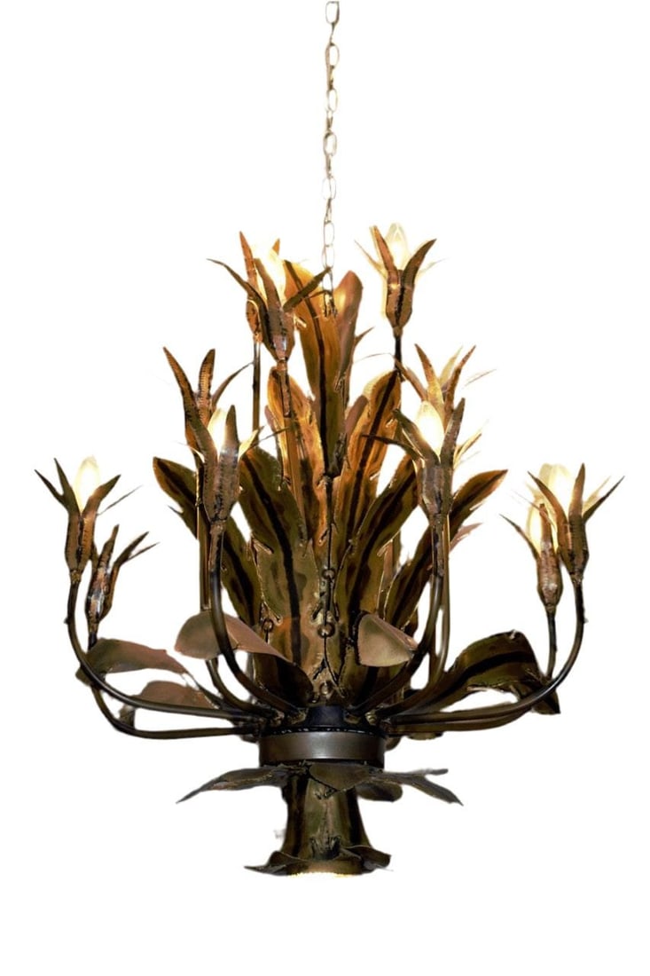 MCM Brutalist Style Torched Brass Chandelier by Tom Greene - 3