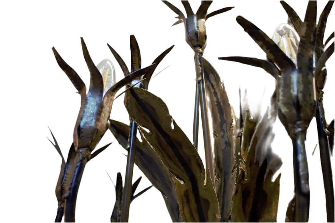 MCM Brutalist Style Torched Brass Chandelier by Tom Greene - 5
