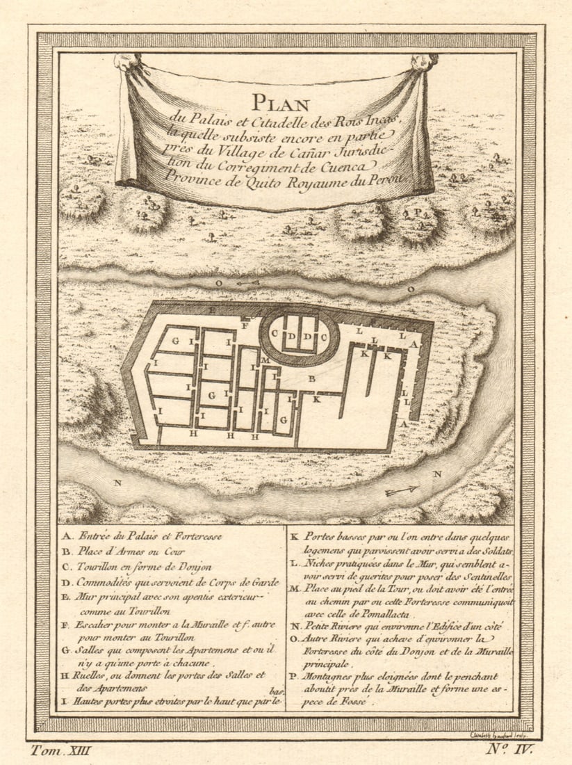 Palace & Citadel of the Inca Kings, Ingapirca, Canar. Ecuador. BELLIN 1756 map: Title: Palace & Citadel of the Inca Kings, Ingapirca, Canar. Ecuador. BELLIN 1756 map Description: Plan du Palais et Citadelle des Rois Incas près du village de Canar Jurisdiction du Corregiment 