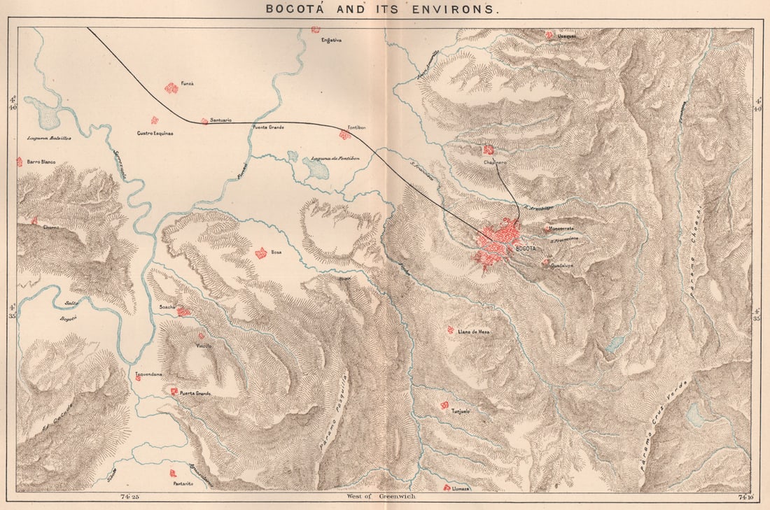 Bogotá Bogota/Bogota & environs. Soacha Chapinero Bosa. Colombia 1885 old map (1 of 1)