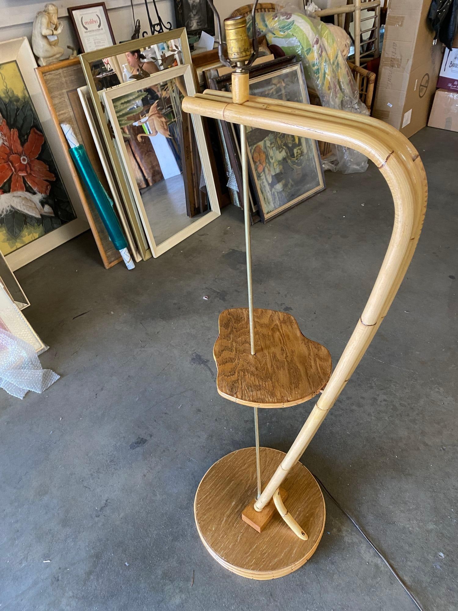 Restored Googie Asymmetric Pole Floor Lamp w/ Side Table & Fiberglass Shade - 17