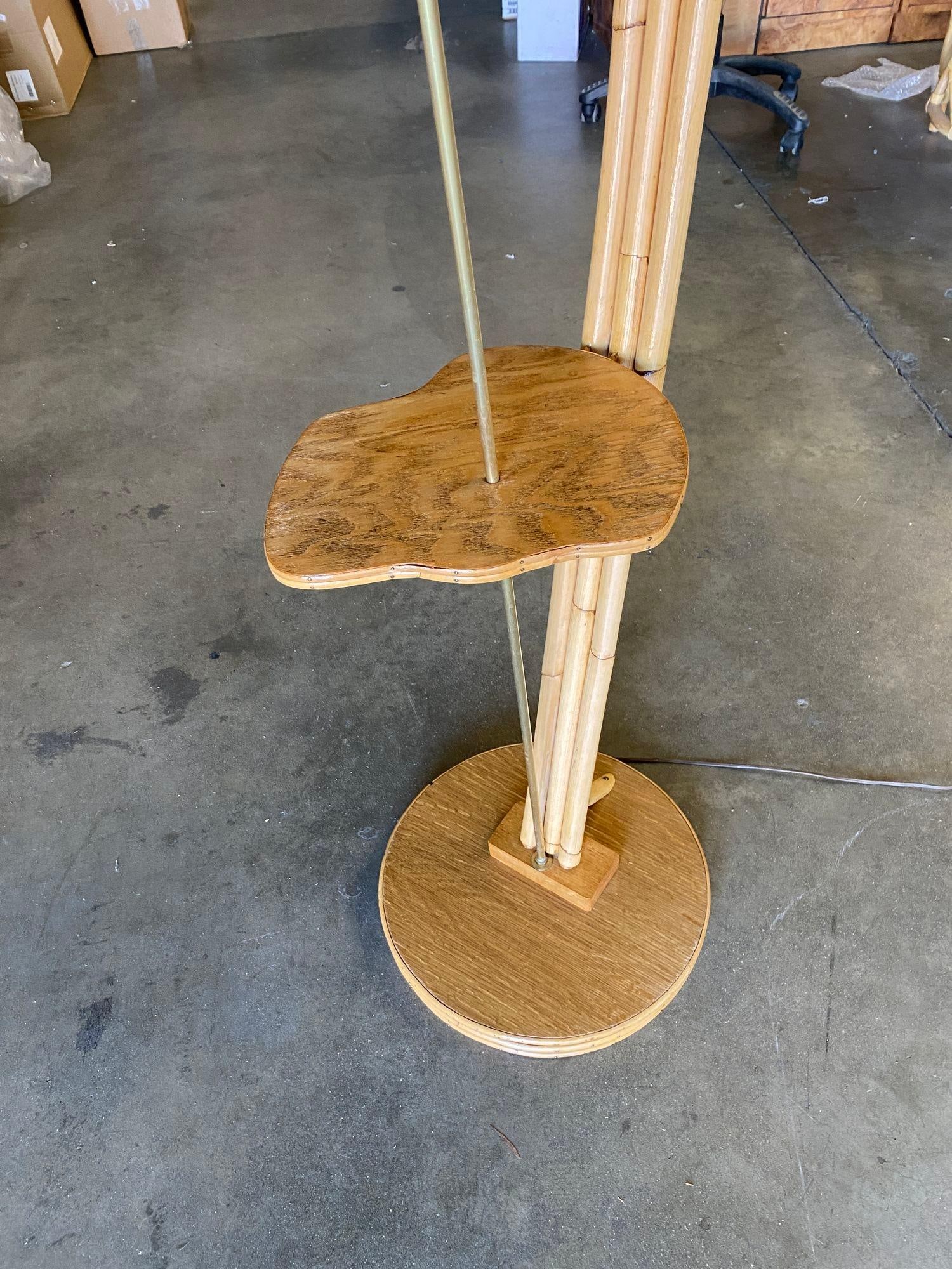 Restored Googie Asymmetric Pole Floor Lamp w/ Side Table & Fiberglass Shade - 19