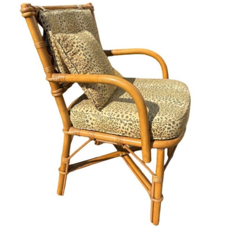 Restored Mid-century Rattan Dining Table & Chairs w/ Leopard Print Cushions - 10