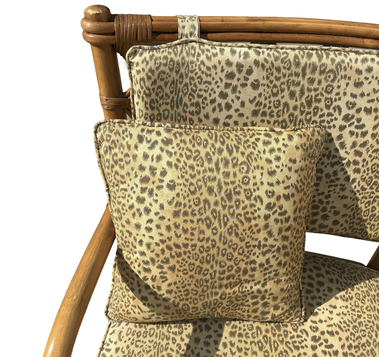 Restored Mid-century Rattan Dining Table & Chairs w/ Leopard Print Cushions - 13