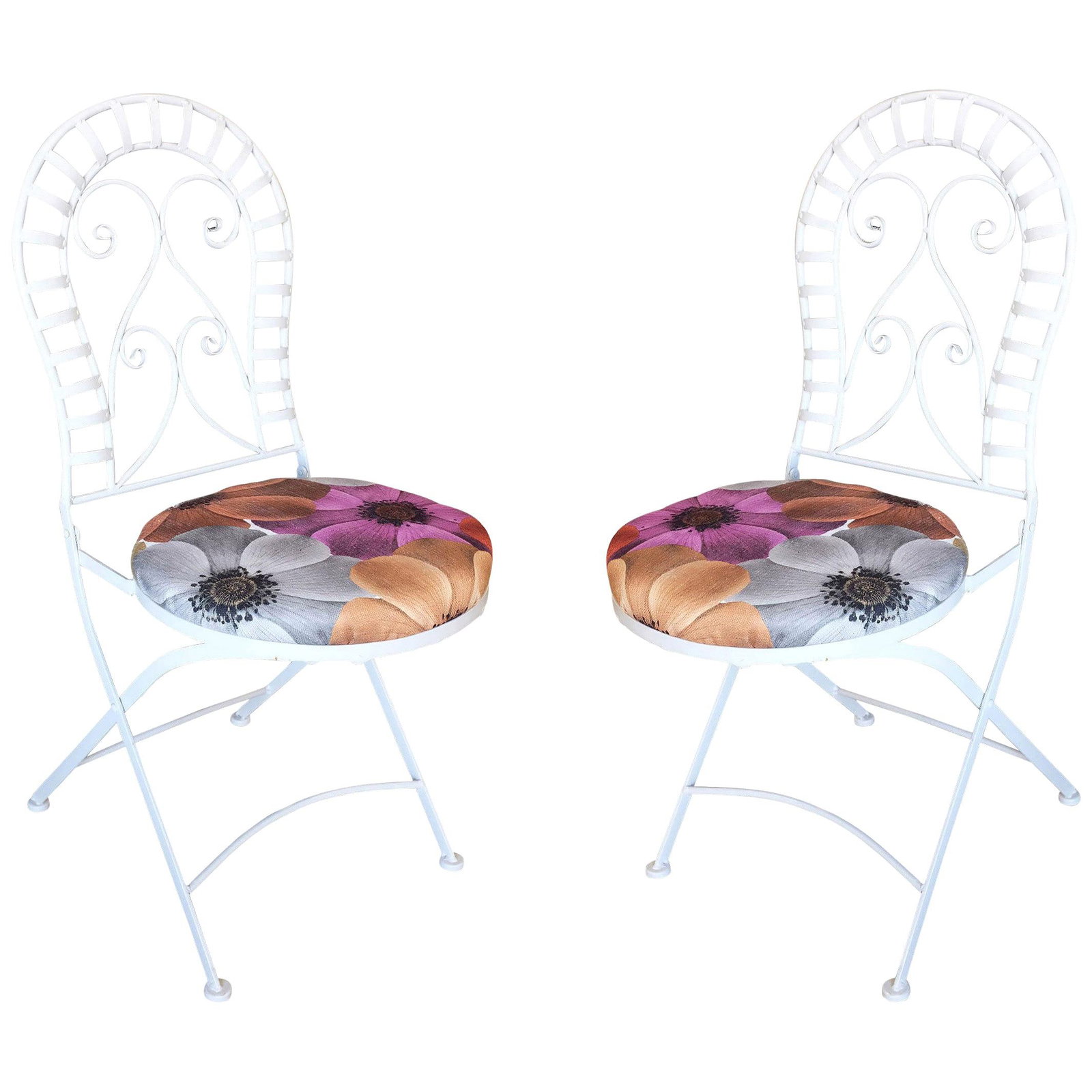 Scrolling Cast Iron Folding Patio Outdoor Chair, Pair - 14